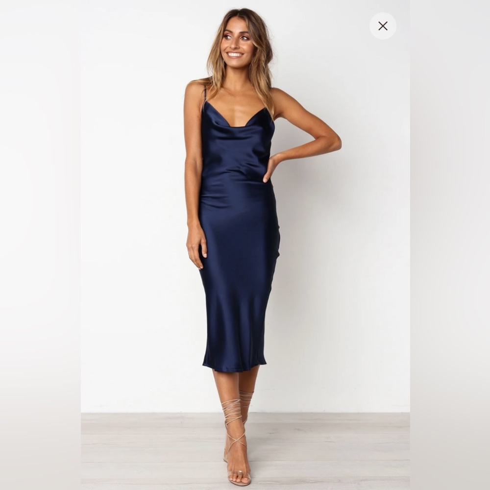 NWT Petal & Pup Persia size 12 navy blue cocktail dress cowl neck wedding guest
